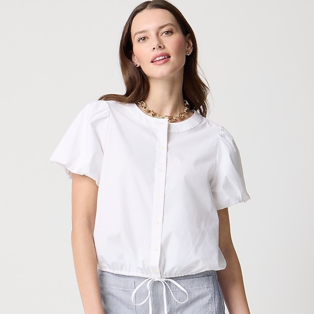 J Crew Fac NWT Puff Sleeve Tie Waist Top Size XS in White